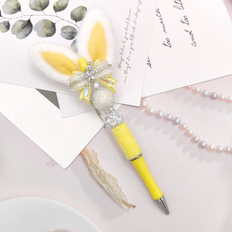 Wholesale rabbit ear bow tassel sugar diamond pen handmade fine beaded pen